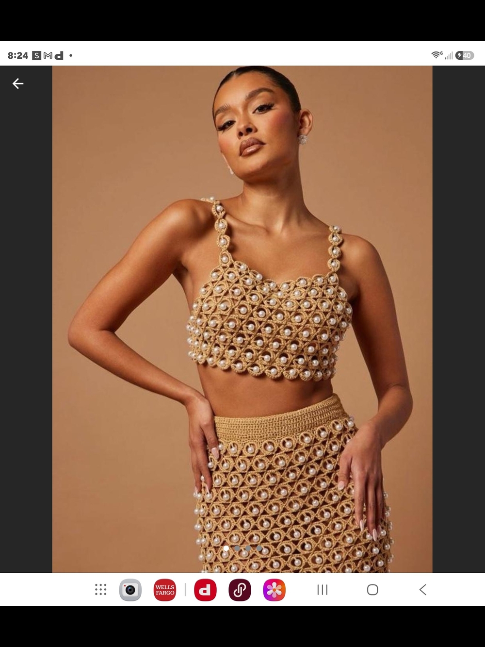 Beaded Crochet Midi Dress in Tan